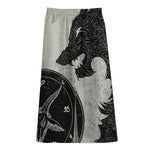 Black Demon Wolf Print Cotton Front Slit Maxi Skirt