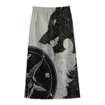 Black Demon Wolf Print Cotton Front Slit Maxi Skirt