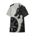 Black Demon Wolf Print Cotton Hawaiian Shirt
