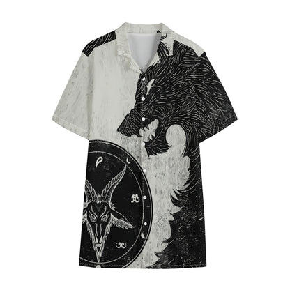 Black Demon Wolf Print Cotton Hawaiian Shirt