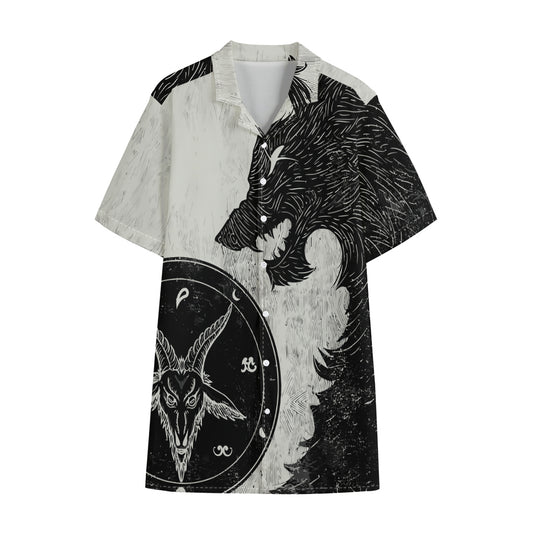 Black Demon Wolf Print Cotton Hawaiian Shirt