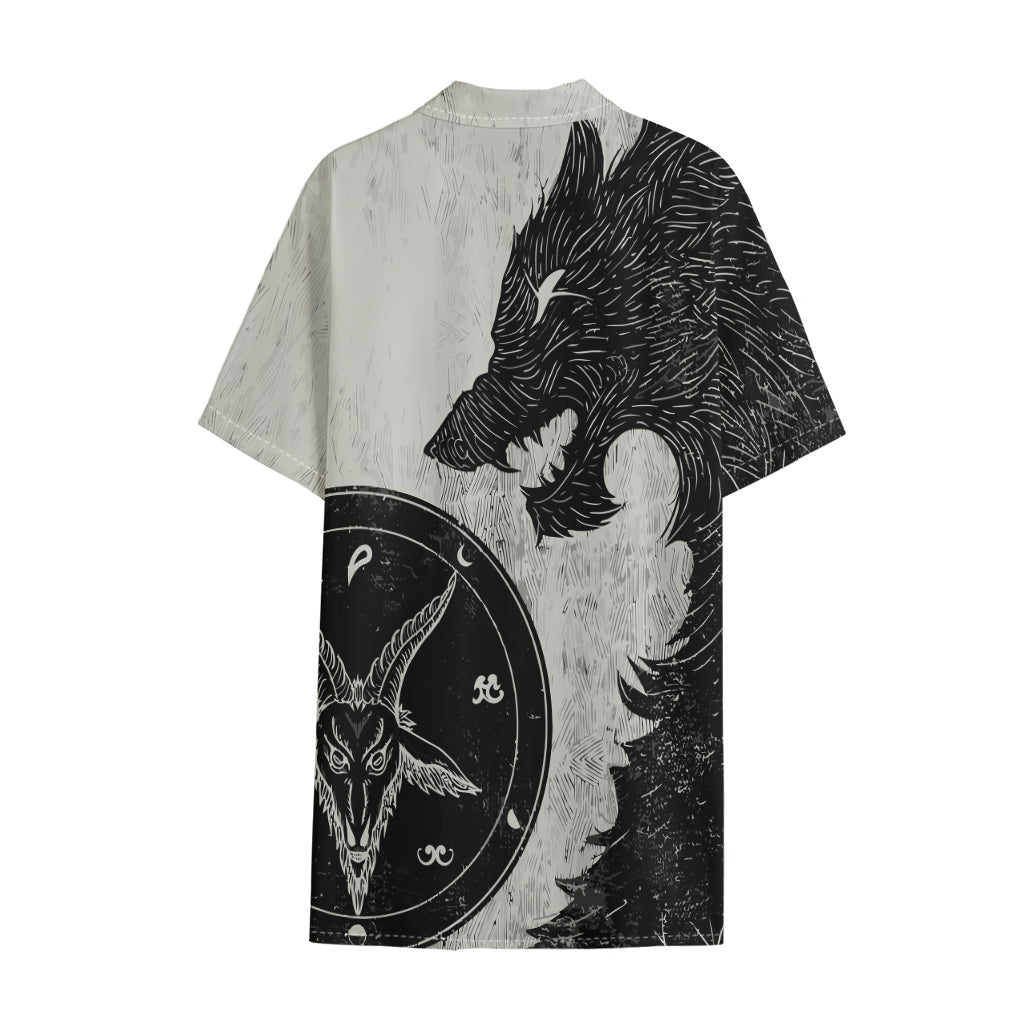 Black Demon Wolf Print Cotton Hawaiian Shirt