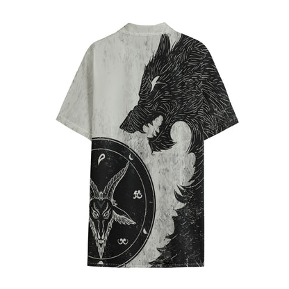 Black Demon Wolf Print Cotton Hawaiian Shirt