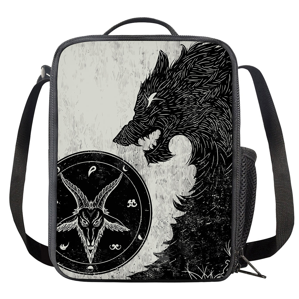 Black Demon Wolf Print Crossbody Lunch Bag