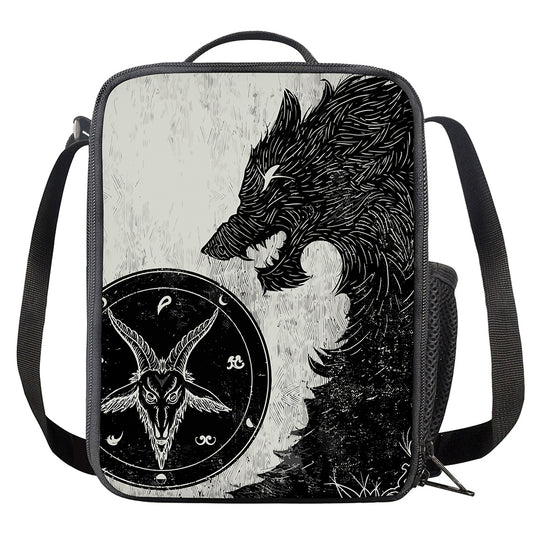 Black Demon Wolf Print Crossbody Lunch Bag