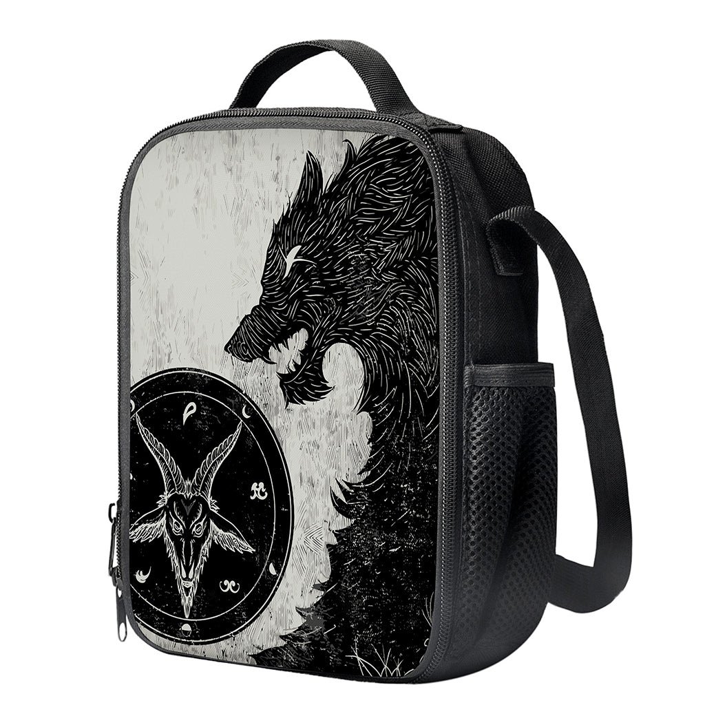 Black Demon Wolf Print Crossbody Lunch Bag