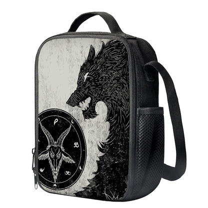 Black Demon Wolf Print Crossbody Lunch Bag