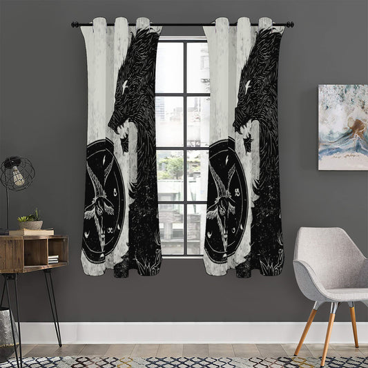 Black Demon Wolf Print Curtain