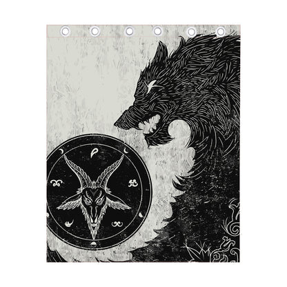 Black Demon Wolf Print Curtain
