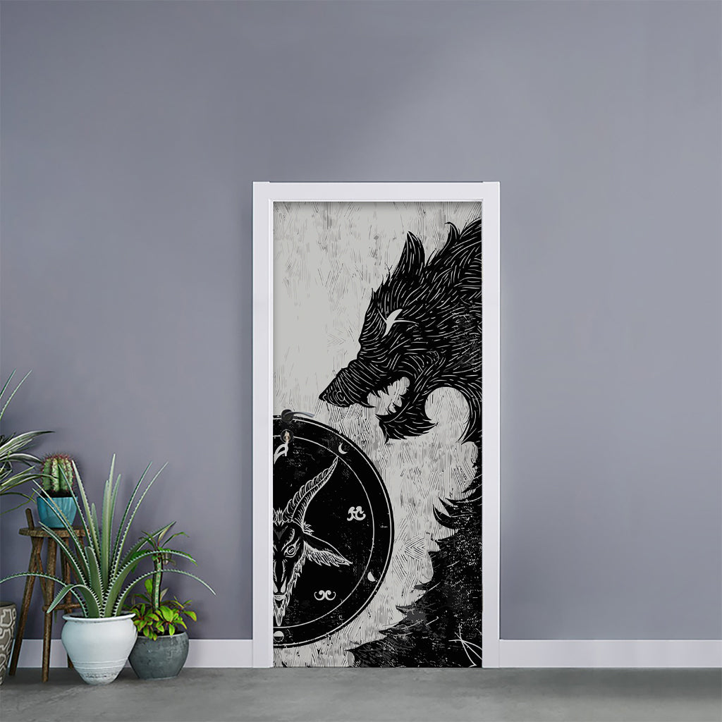 Black Demon Wolf Print Door Sticker