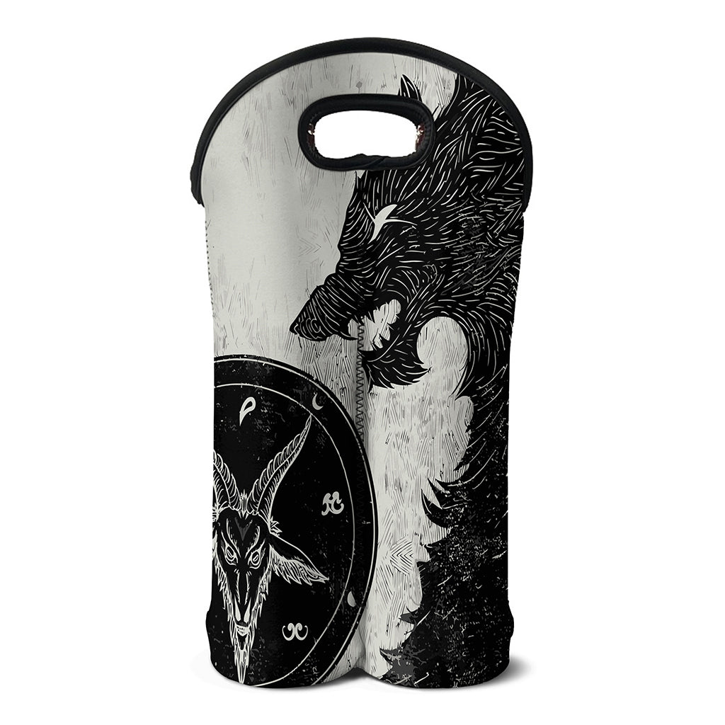Black Demon Wolf Print Double Neoprene Wine Tote