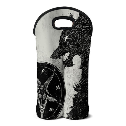 Black Demon Wolf Print Double Neoprene Wine Tote