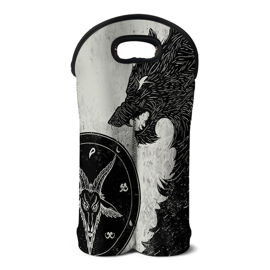 Black Demon Wolf Print Double Neoprene Wine Tote