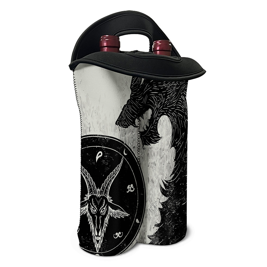 Black Demon Wolf Print Double Neoprene Wine Tote