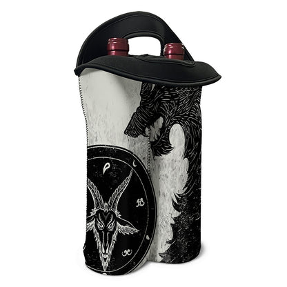 Black Demon Wolf Print Double Neoprene Wine Tote