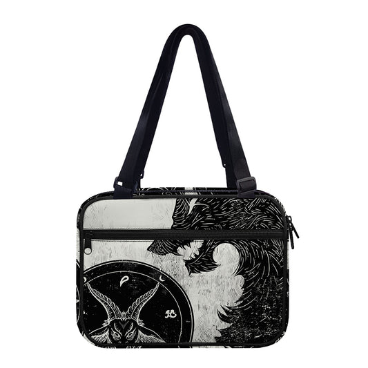 Black Demon Wolf Print Double Strap Bible Bag