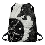 Black Demon Wolf Print Drawstring Backpack