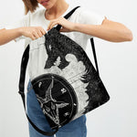 Black Demon Wolf Print Drawstring Backpack