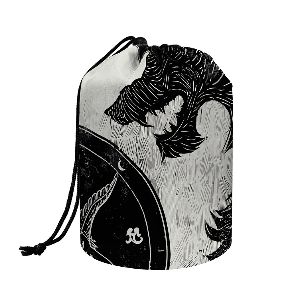 Black Demon Wolf Print Drawstring Makeup Bag