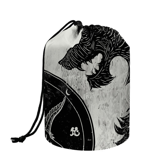 Black Demon Wolf Print Drawstring Makeup Bag