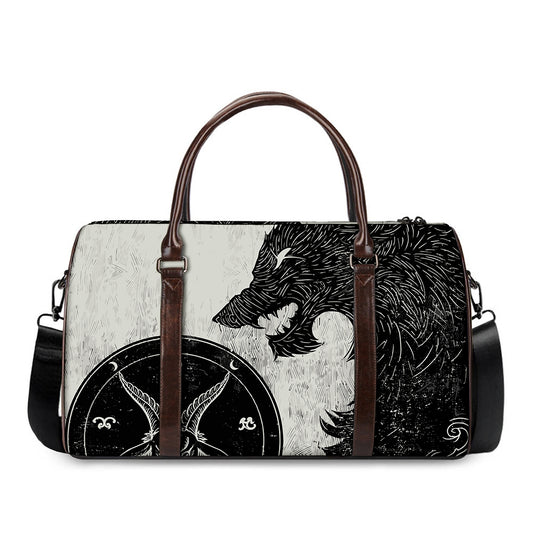 Black Demon Wolf Print Duffle Bag