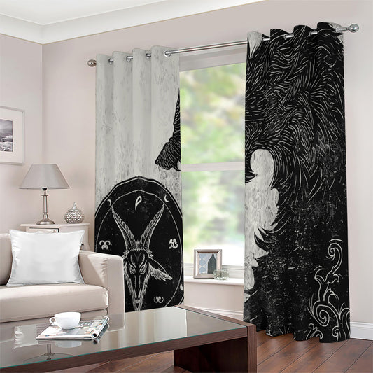 Black Demon Wolf Print Extra Wide Grommet Curtains