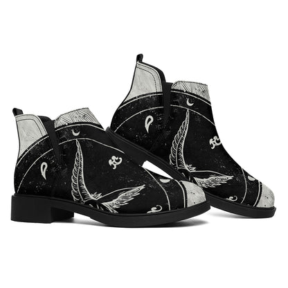 Black Demon Wolf Print Flat Ankle Boots