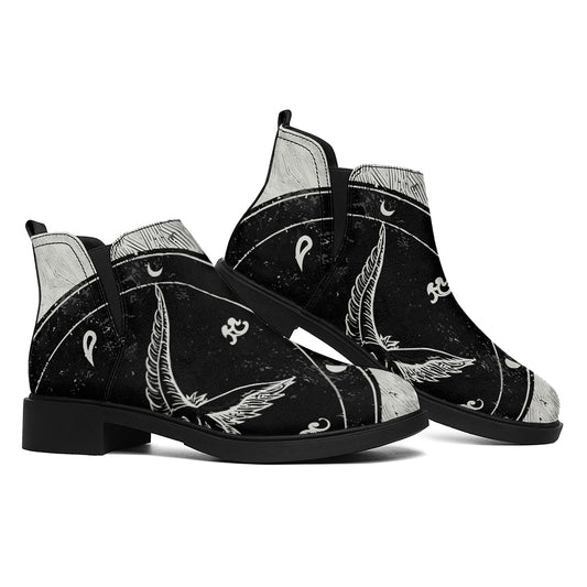 Black Demon Wolf Print Flat Ankle Boots