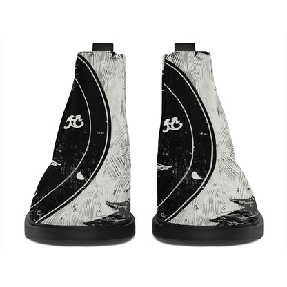 Black Demon Wolf Print Flat Ankle Boots