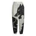 Black Demon Wolf Print Fleece Lined Knit Pants