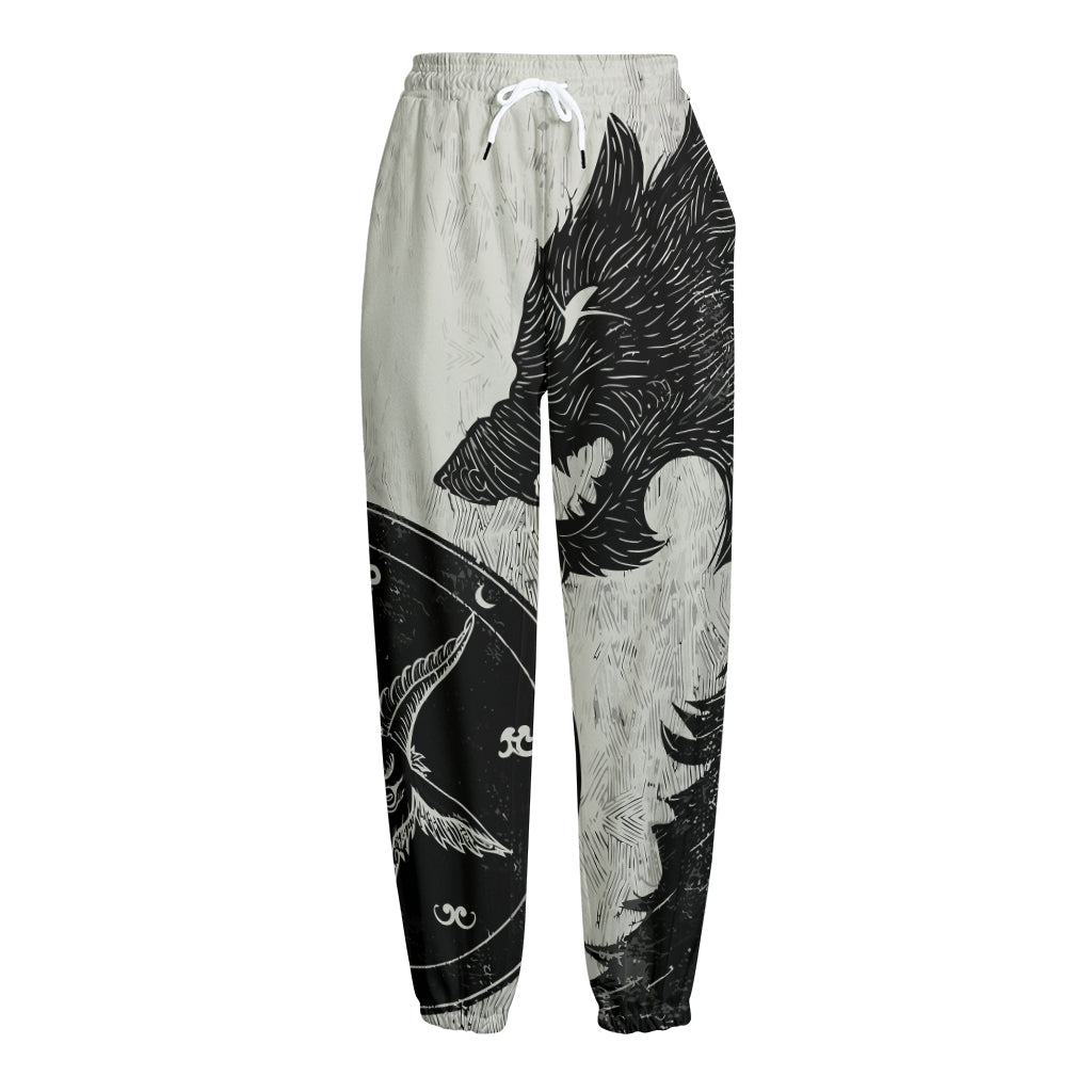Black Demon Wolf Print Fleece Lined Knit Pants