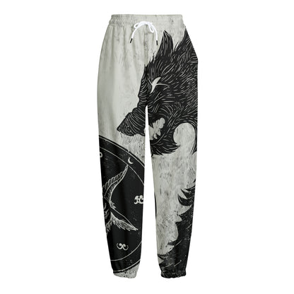 Black Demon Wolf Print Fleece Lined Knit Pants