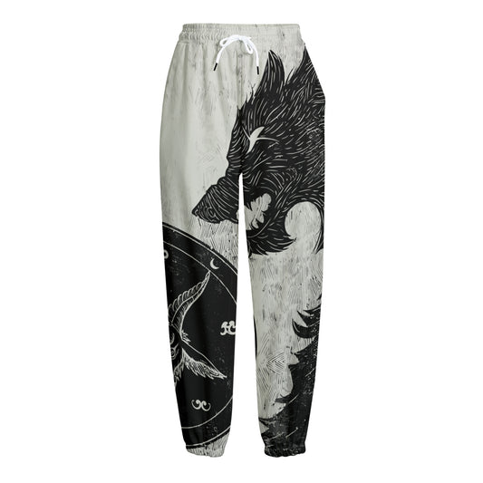 Black Demon Wolf Print Fleece Lined Knit Pants