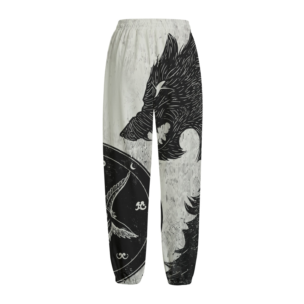 Black Demon Wolf Print Fleece Lined Knit Pants