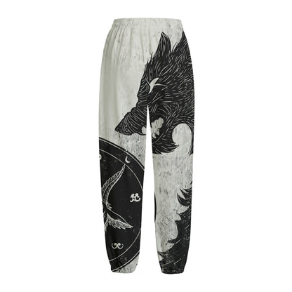 Black Demon Wolf Print Fleece Lined Knit Pants