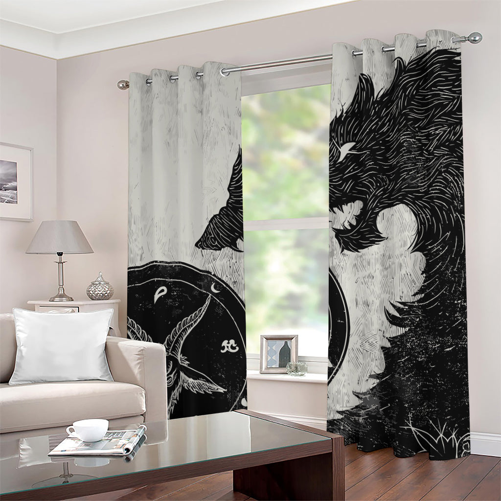 Black Demon Wolf Print Grommet Curtains