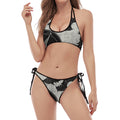 Black Demon Wolf Print Halter Scoop Tie Side Bikini