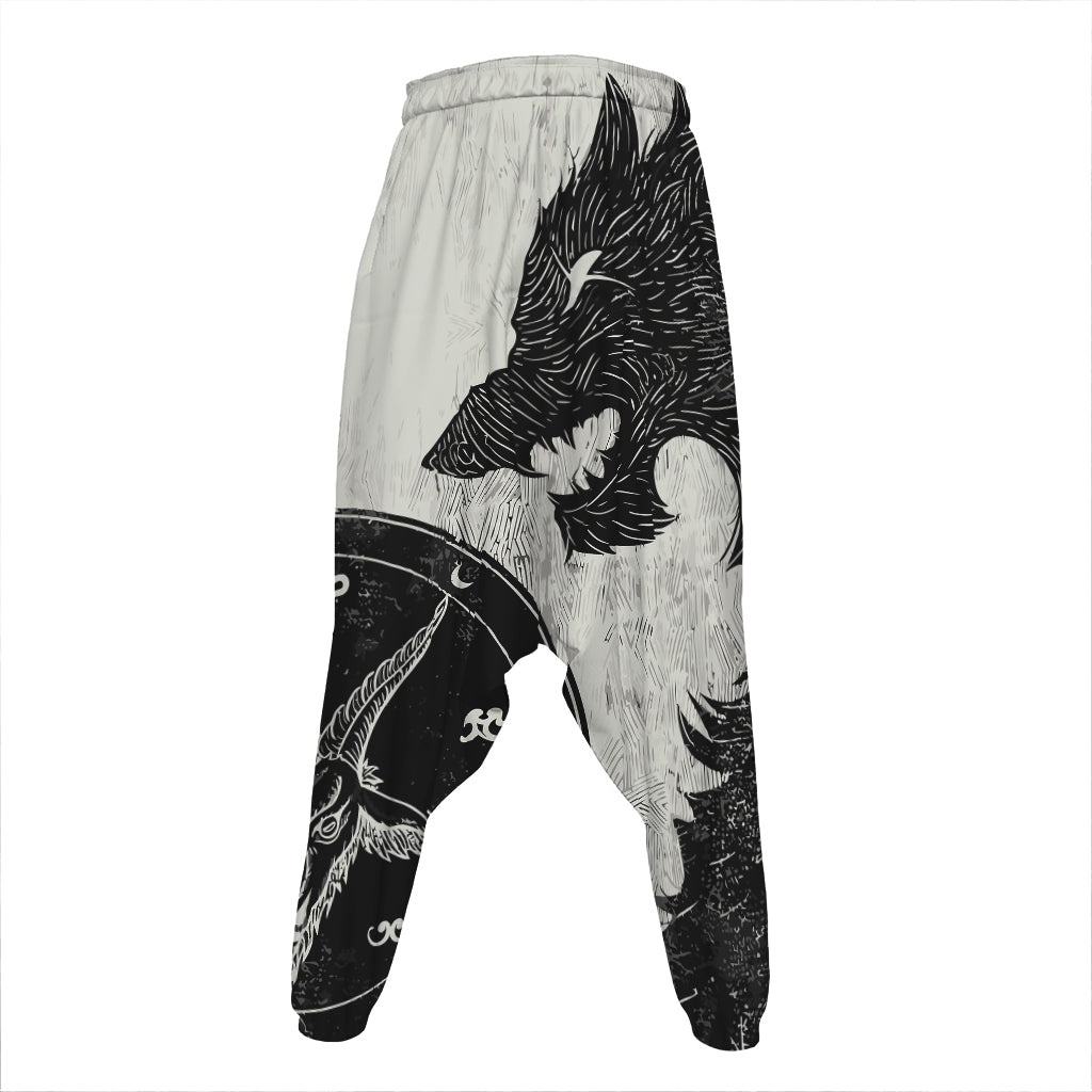 Black Demon Wolf Print Hammer Pants