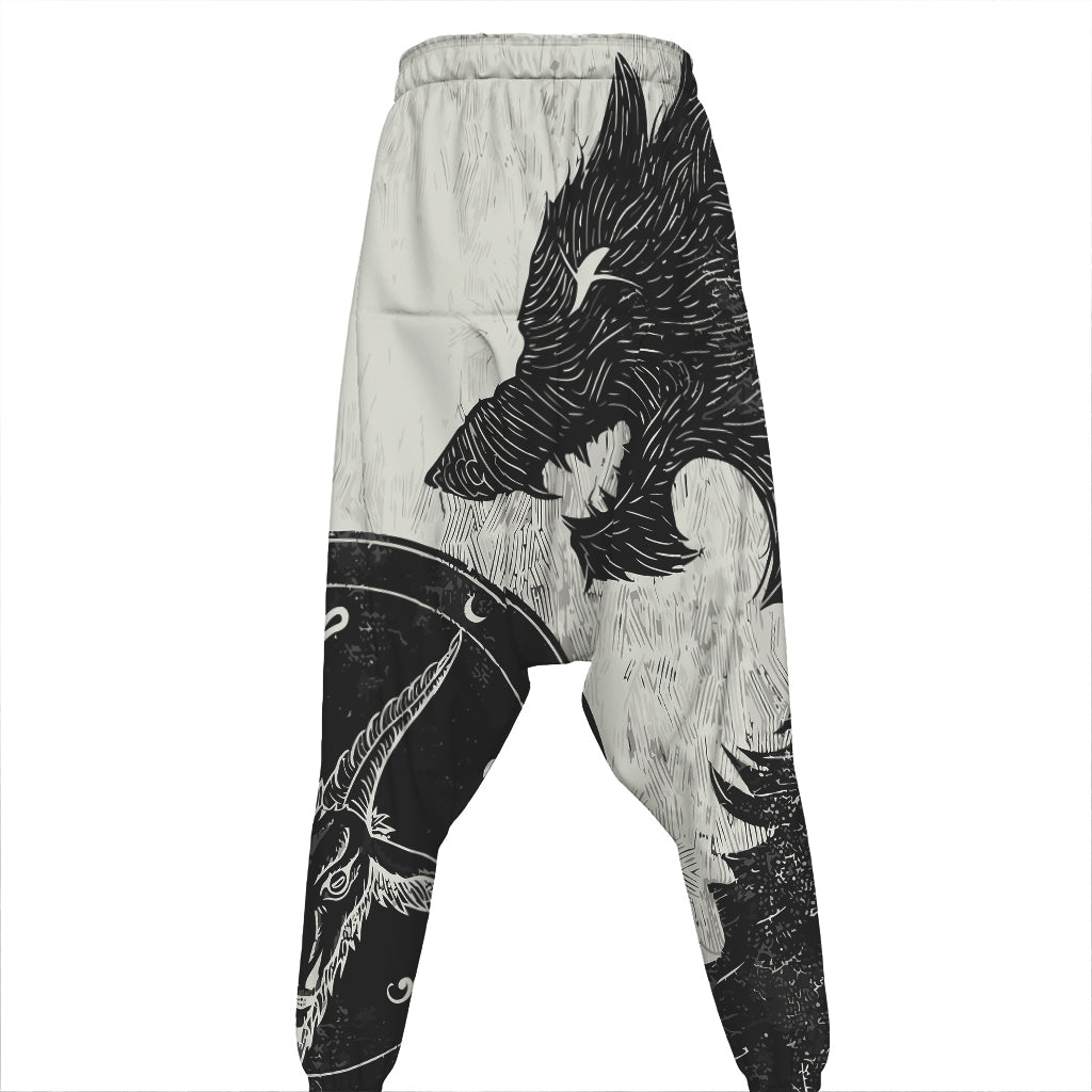 Black Demon Wolf Print Hammer Pants