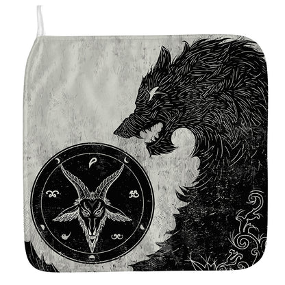 Black Demon Wolf Print Hand Towel