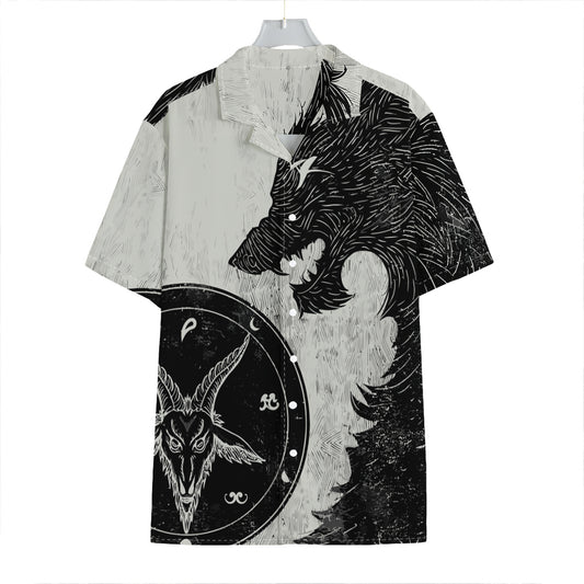 Black Demon Wolf Print Hawaiian Shirt