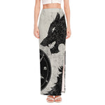 Black Demon Wolf Print High Slit Maxi Skirt