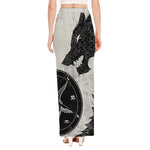 Black Demon Wolf Print High Slit Maxi Skirt