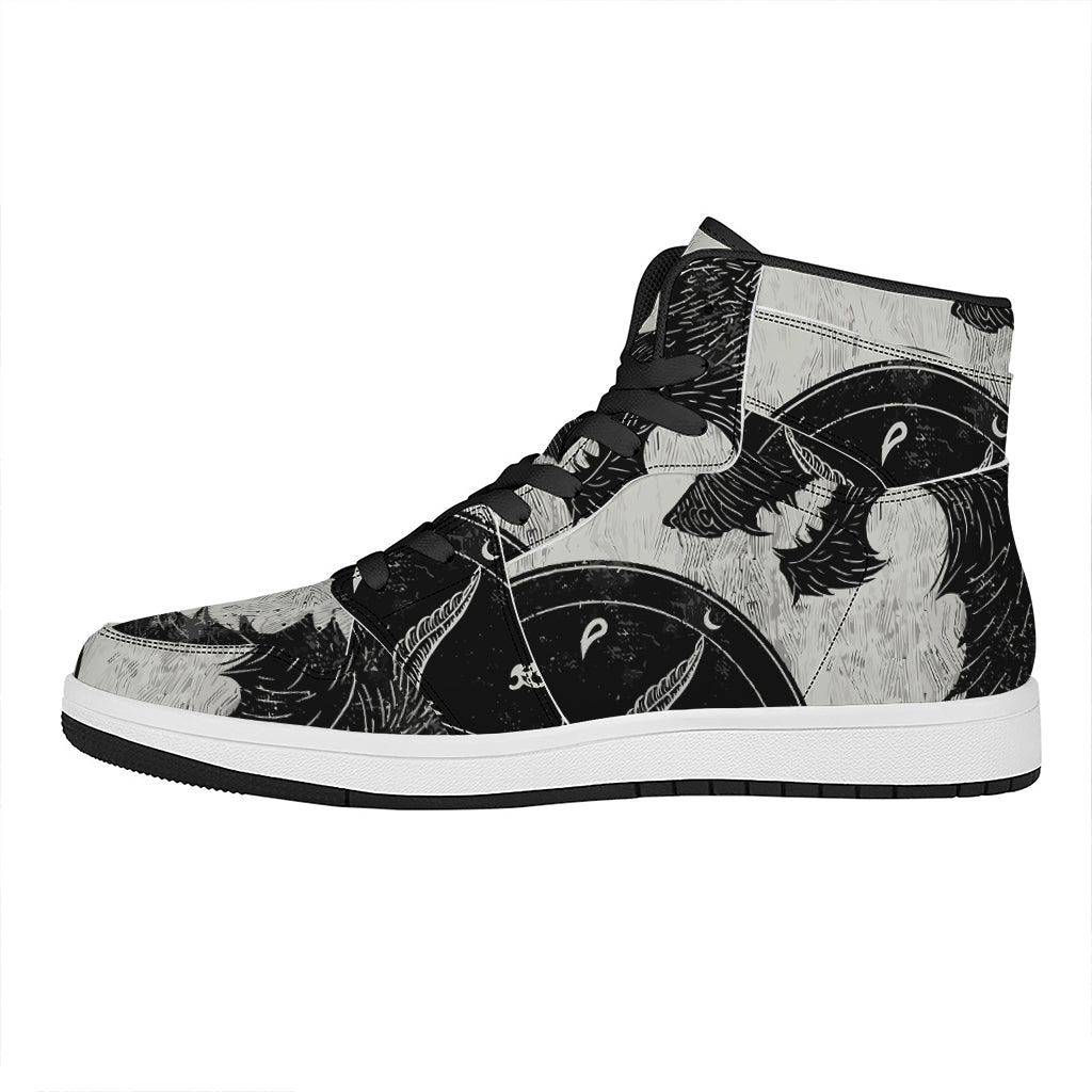 Black Demon Wolf Print High Top Leather Sneakers