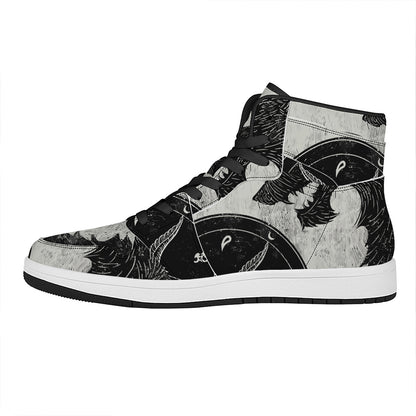 Black Demon Wolf Print High Top Leather Sneakers