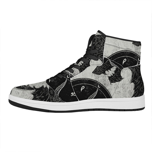 Black Demon Wolf Print High Top Leather Sneakers