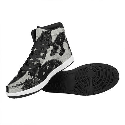 Black Demon Wolf Print High Top Leather Sneakers