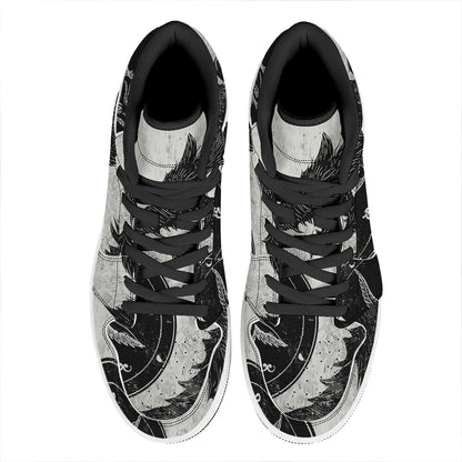 Black Demon Wolf Print High Top Leather Sneakers