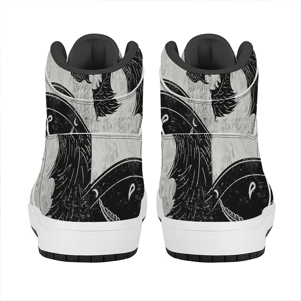 Black Demon Wolf Print High Top Leather Sneakers
