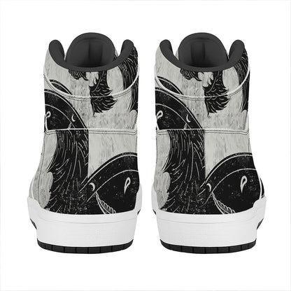 Black Demon Wolf Print High Top Leather Sneakers